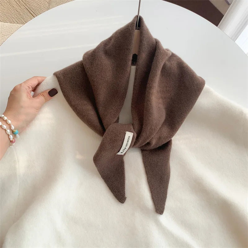 Solid Small Triangle Knit Scarf with Pointed Ends