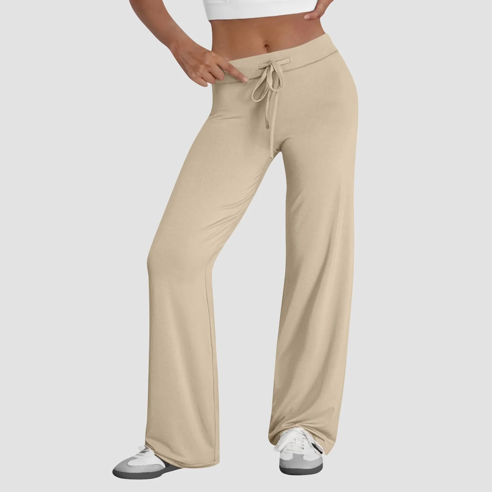 Women's Drawstring Waist Flared Pants with Pockets for Yoga and Casual Wear