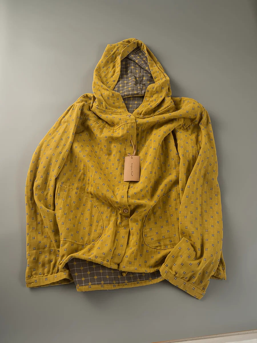 Women's Patterned Hooded Long Sleeve Button Front Shirt