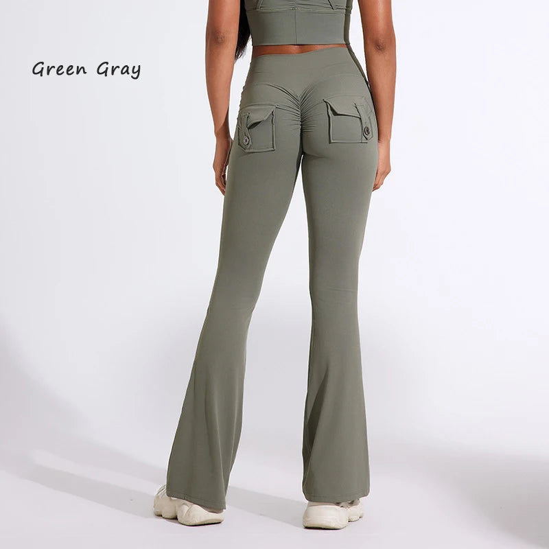 Women's Back Pocket Flared Leggings For Workout Outfits