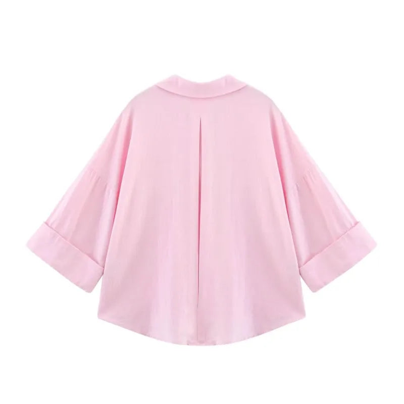 Women's Wide Sleeve Relaxed Button Front Shirt