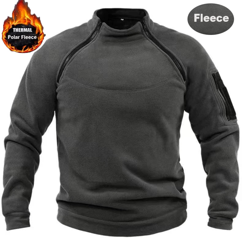Mock Neck Fleece Long Sleeve Outdoor Pullover with Pockets