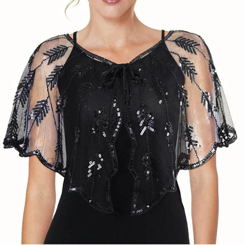 Leaf Pattern Sequin Capelet for Layering over Dresses and Tops