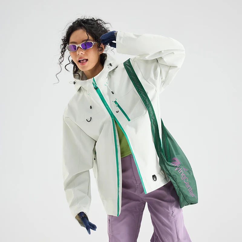 Hooded Long Sleeve Full Zip Outdoor Hiking Jacket with Pockets