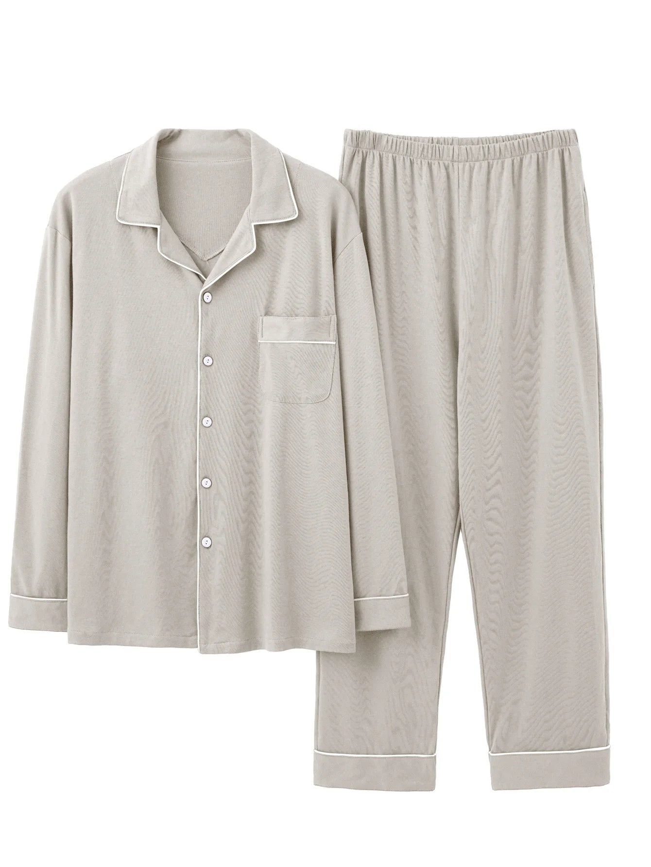 Men's Button Front Long Sleeve Pajama Set for Home Wear