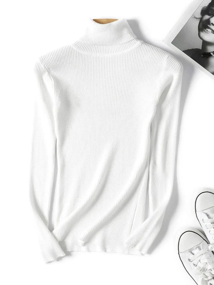 Women's Ribbed Mock Neck Long Sleeve Sweater Casual Knit Layer