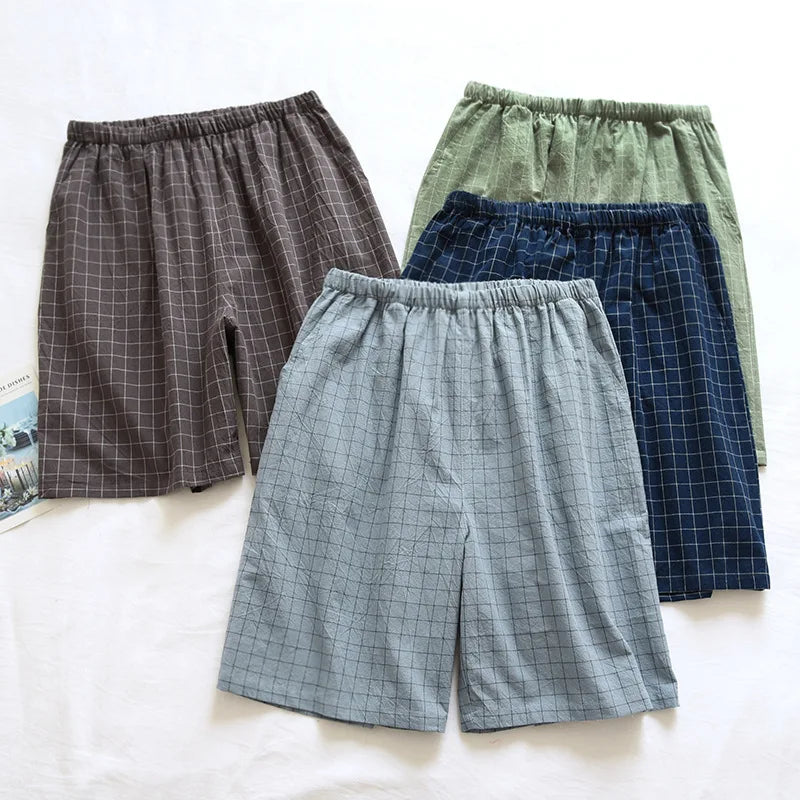 Men's Grid Check Drawstring Waist Short Lounge Pajama Shorts