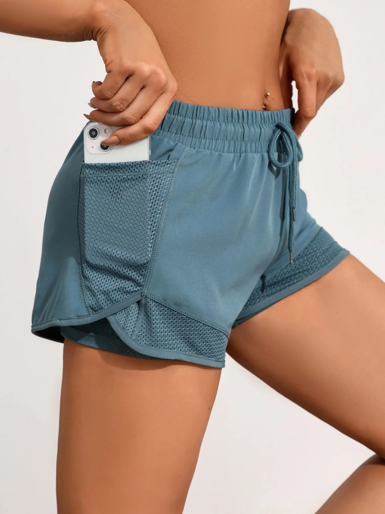 Women's Two Layer Polyester Running Shorts with a Drawstring Waist