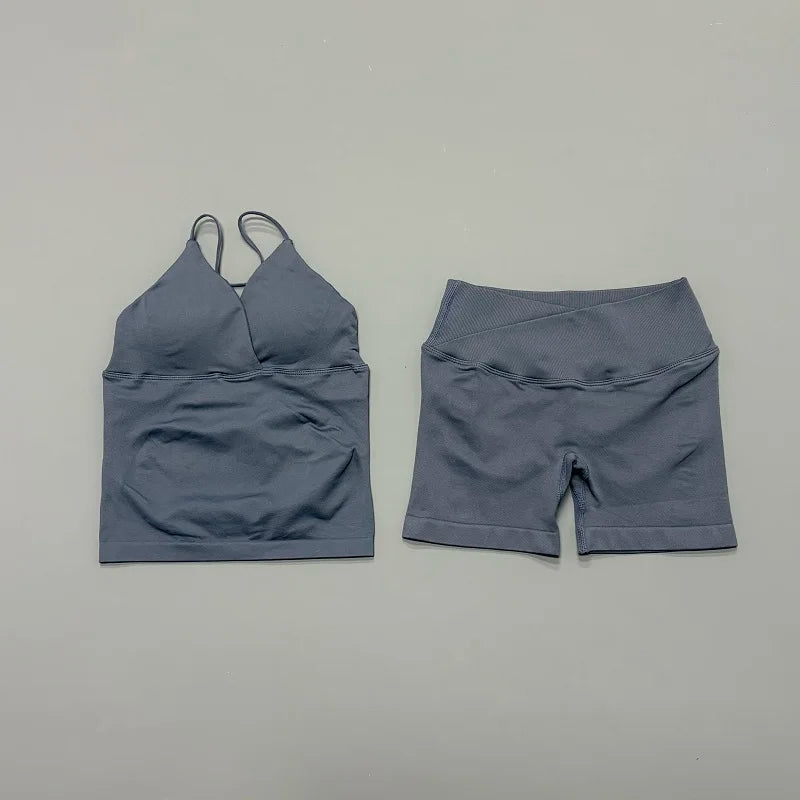 Women's Twist Front Tank And Shorts Yoga Set
