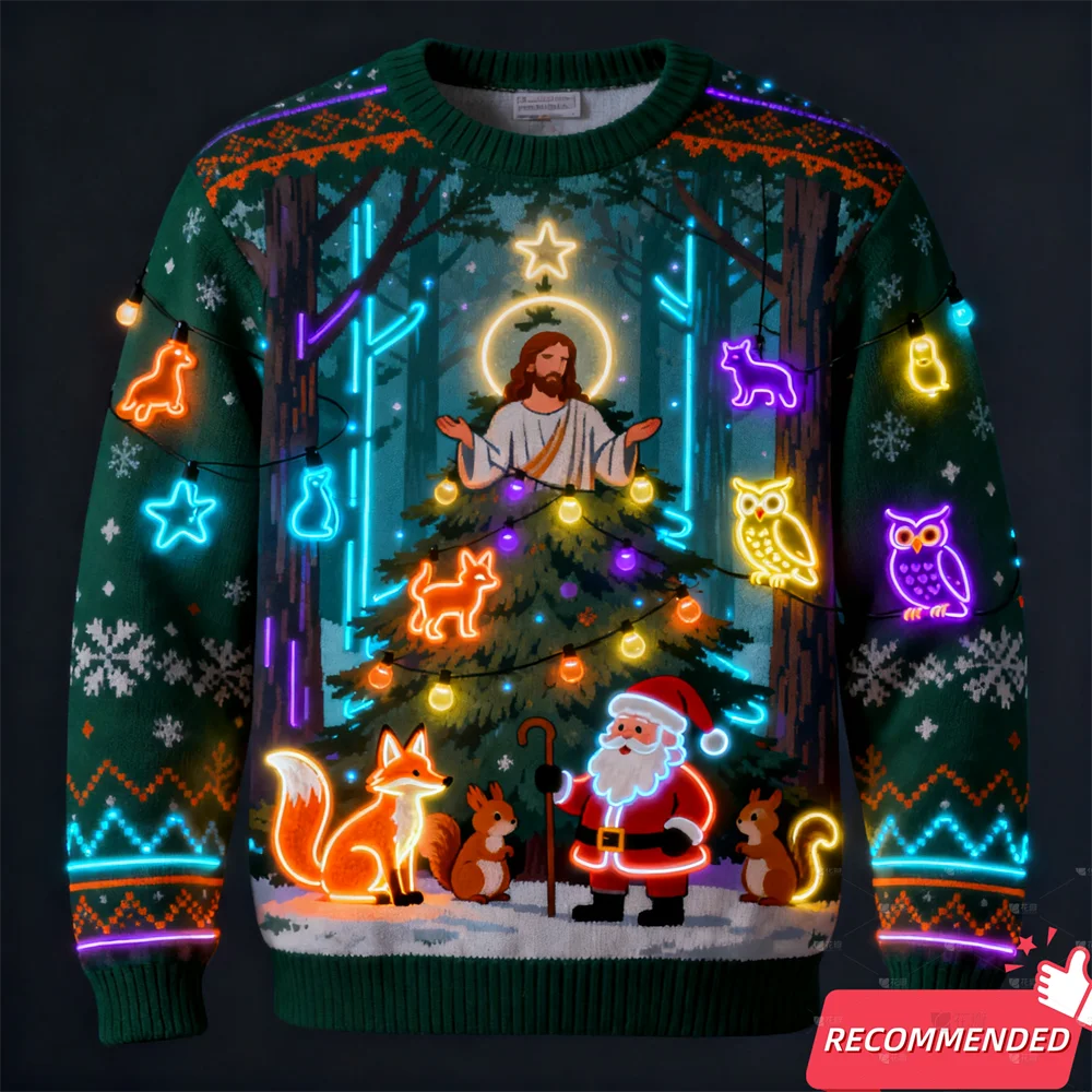 Neon-Effect Christmas Graphic Crewneck Sweatshirt