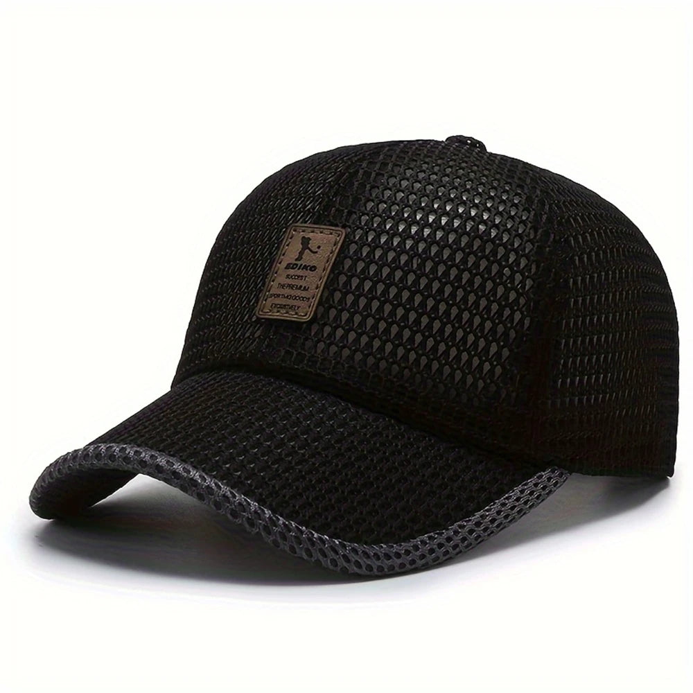 Mesh Baseball Cap with Curved Brim and Adjustable Back