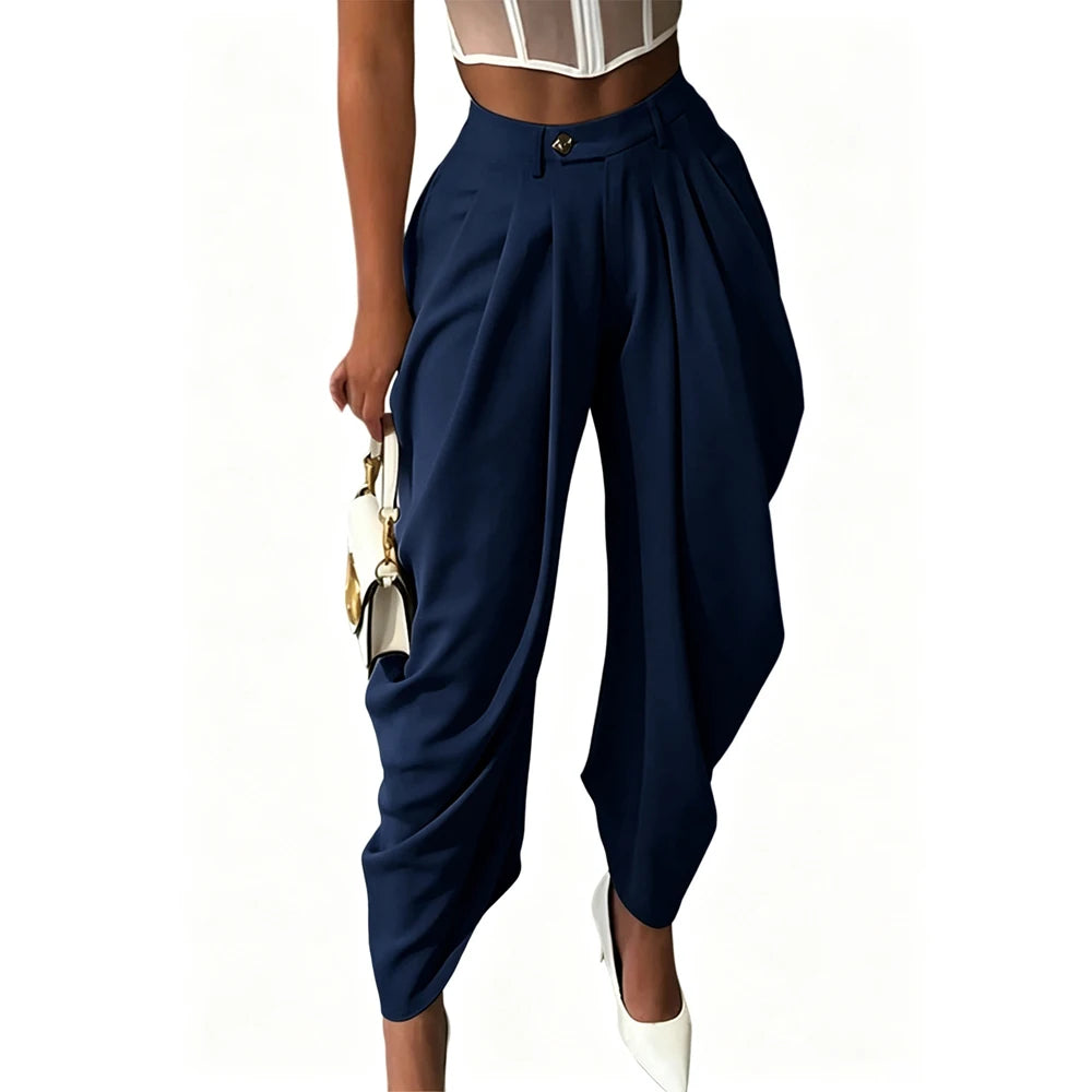 Women's Pleated Harem Pants with Tapered Legs and Waistband