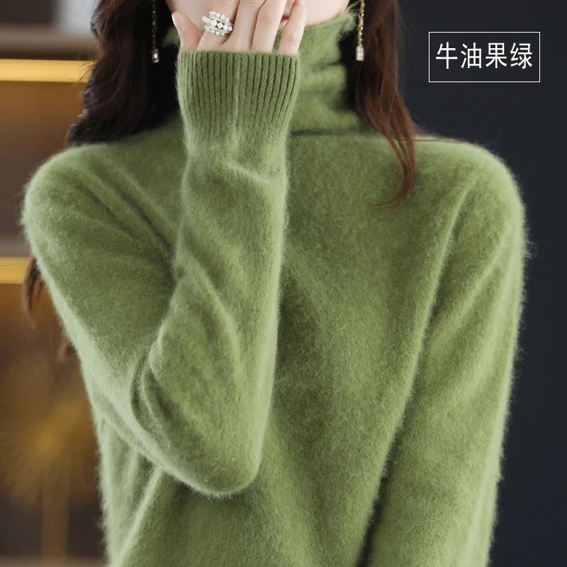 Women's Solid Long-Sleeve Turtleneck Loose Knit Pullover Sweater for Autumn Winter Outfits
