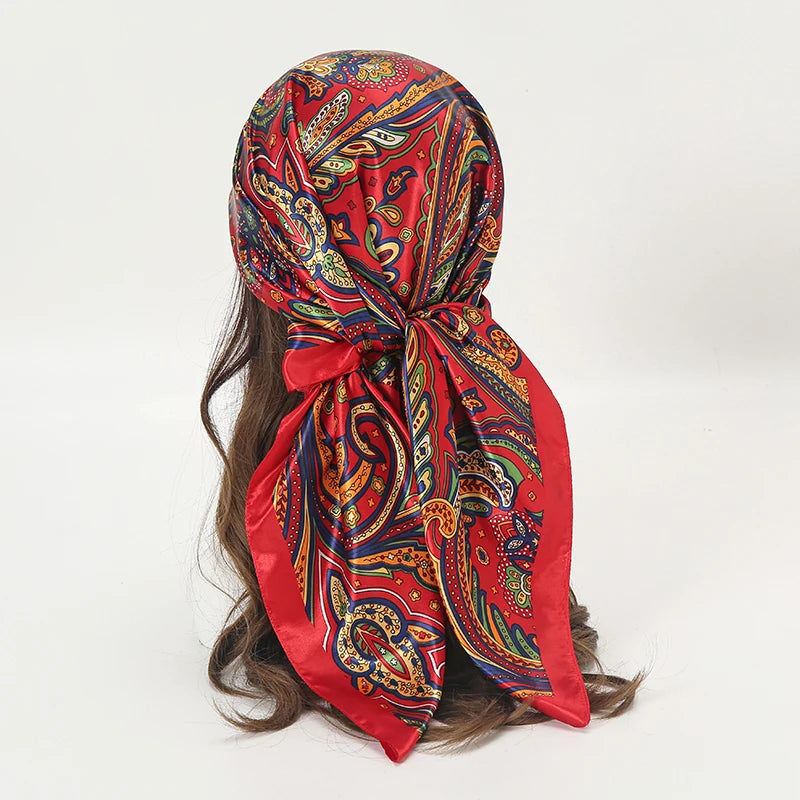 Printed Square Scarf with Ornate Paisley Pattern Options