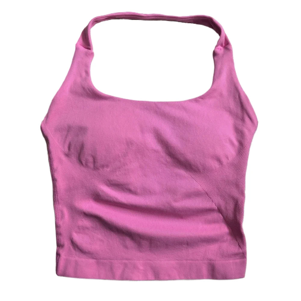 Women's Halter Neck Fitted Longline Tank Top For Workout Outfits