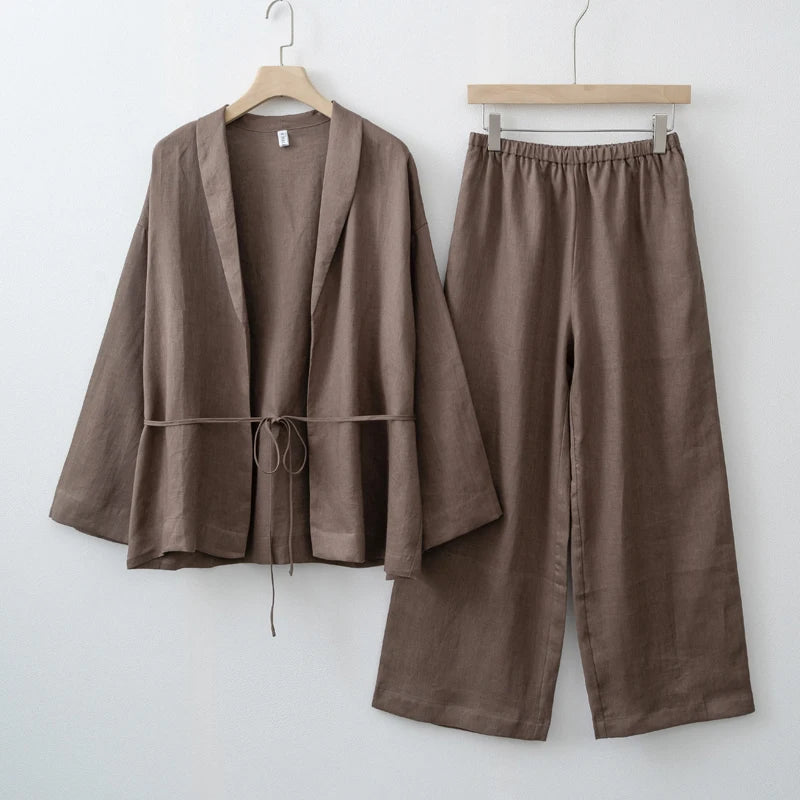 Women's Wrap Top and Wide Leg Pants Clothing Set