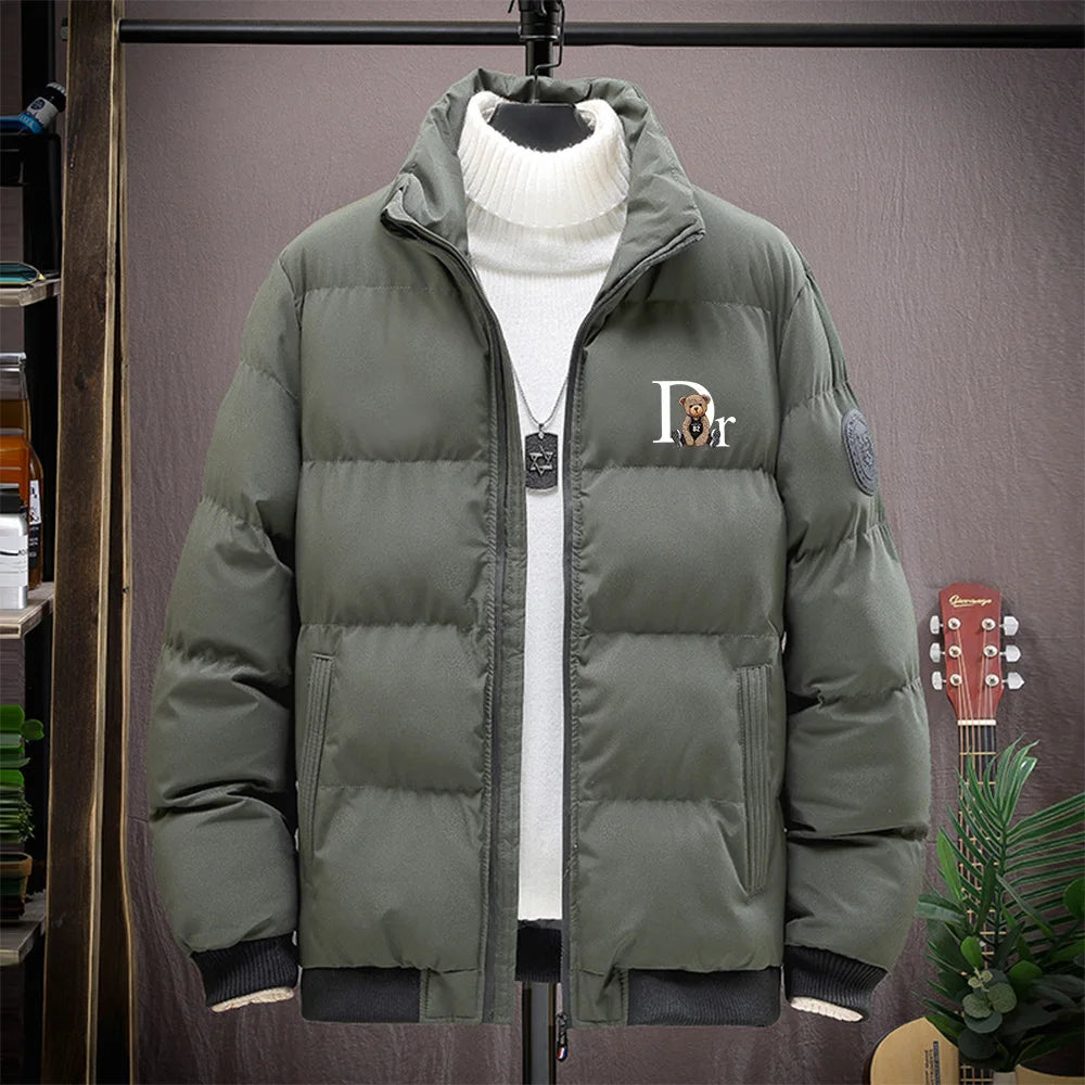 Men's Quilted Stand Collar Zip Front Jacket