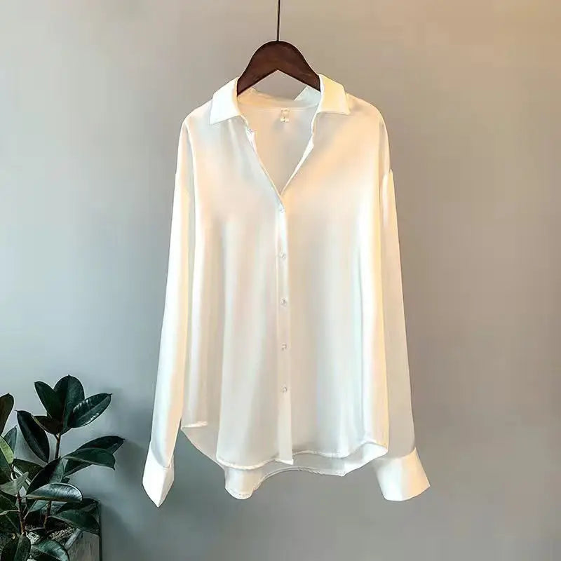 Women's Satin Look Long Sleeve Button Front Shirt