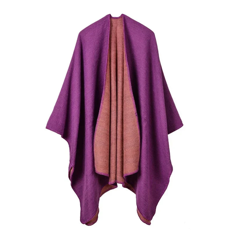 Patterned Fringed Open Front Poncho for Layering over Outfits