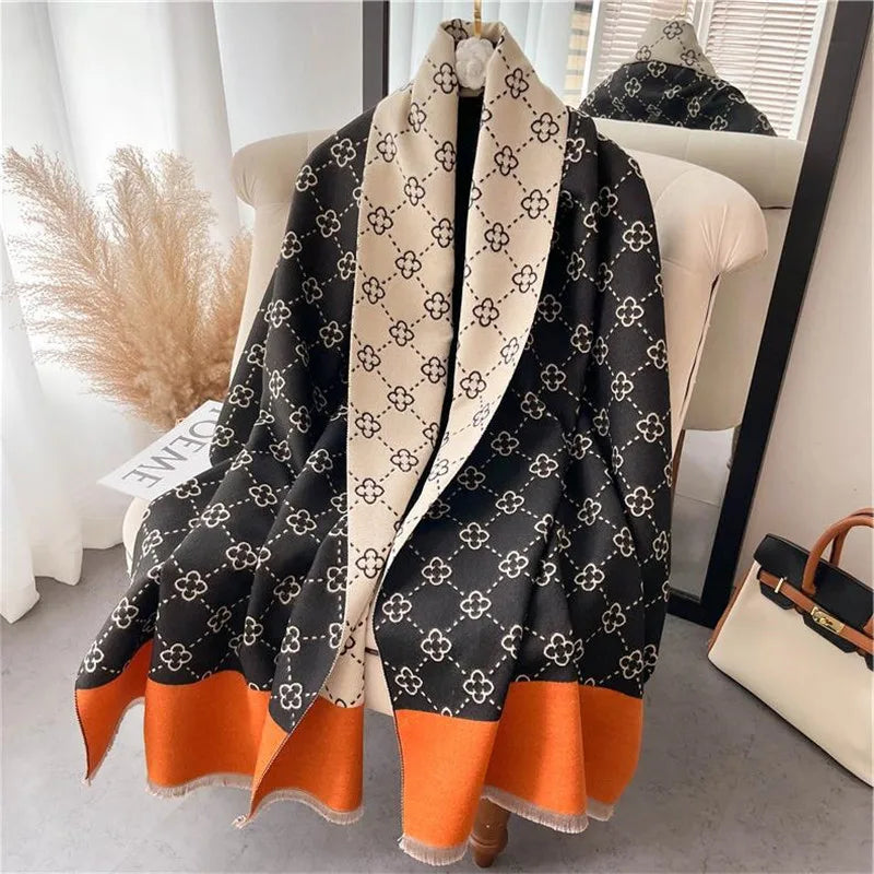Patterned Fringed Wrap Scarf for Layering over Outfits