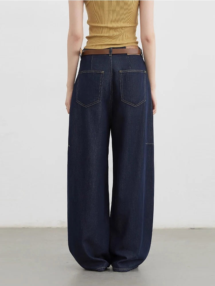 Women's Navy High Waist Wide Leg Denim Jeans