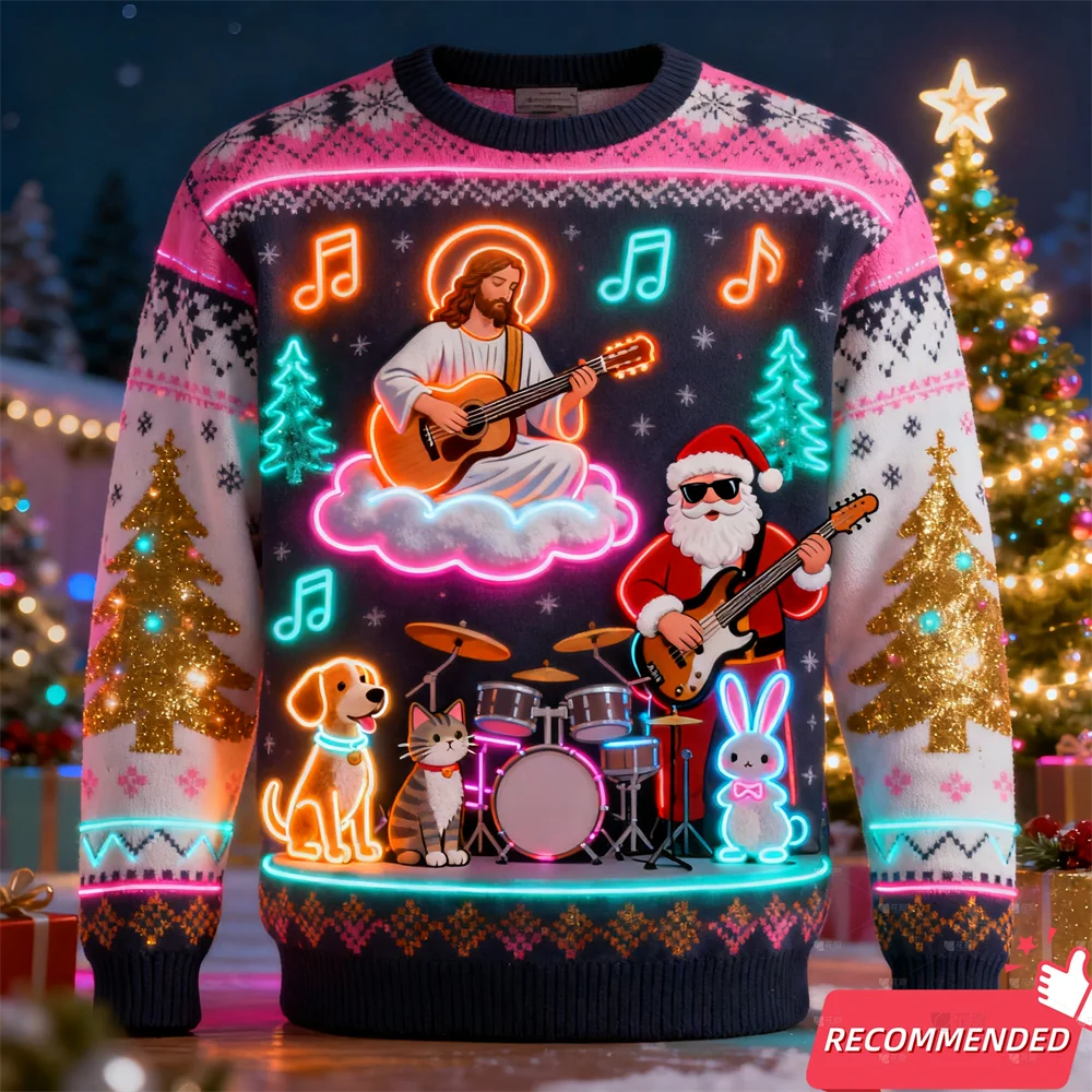 Neon-Effect Christmas Graphic Crewneck Sweatshirt