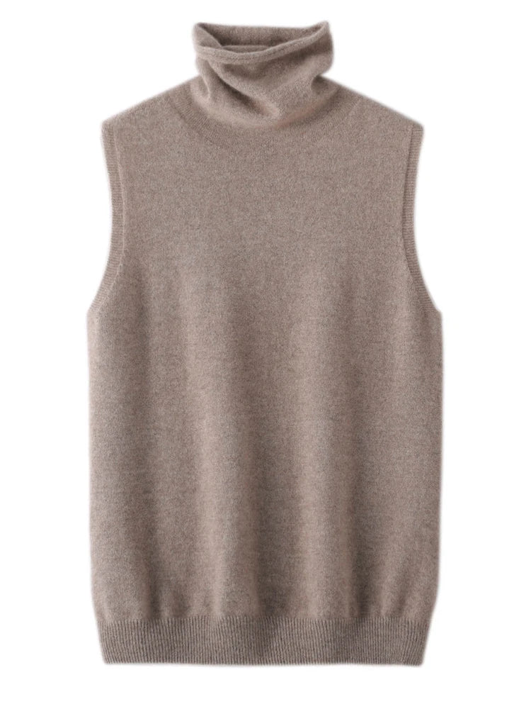 Women's Turtleneck Sleeveless Knit Vest Casual Knit Layer