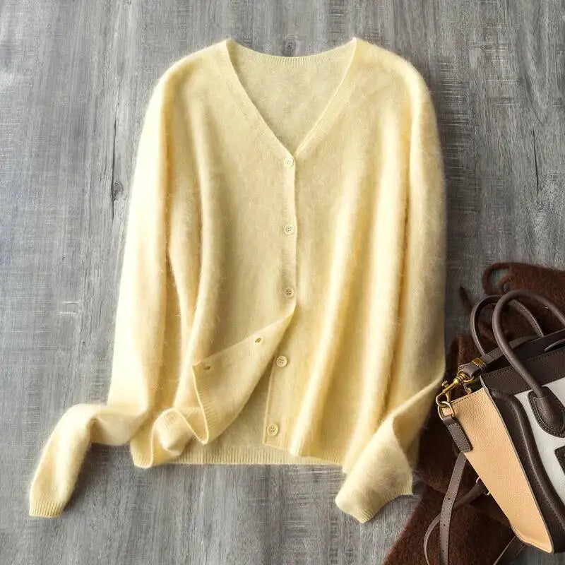 Women's V Neck Full Button Front Cardigan Casual Knit Layer