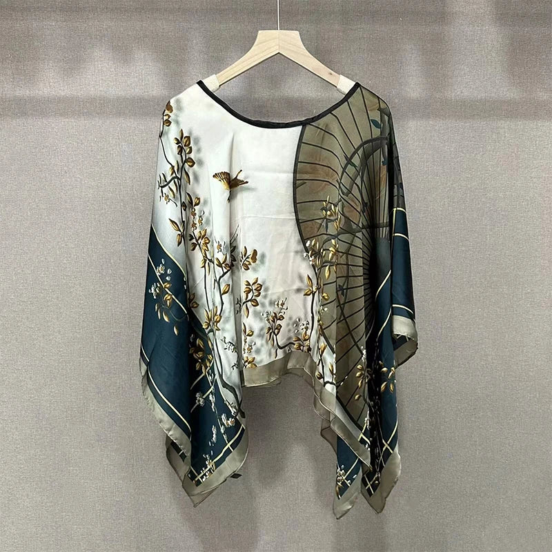 Printed Sheer Beach Poncho for Layering over Outfits