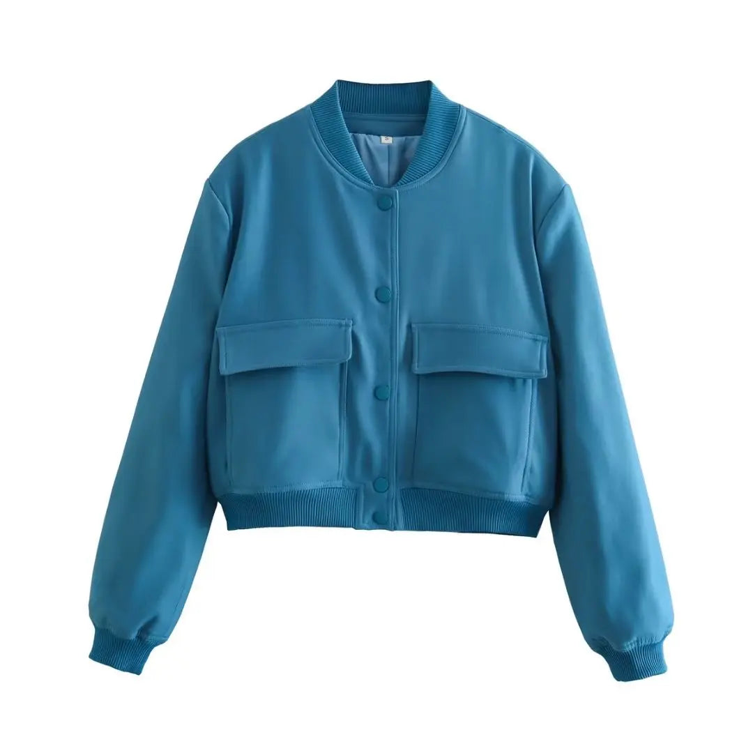 Women's V-Neck Button-Front Bomber Jacket