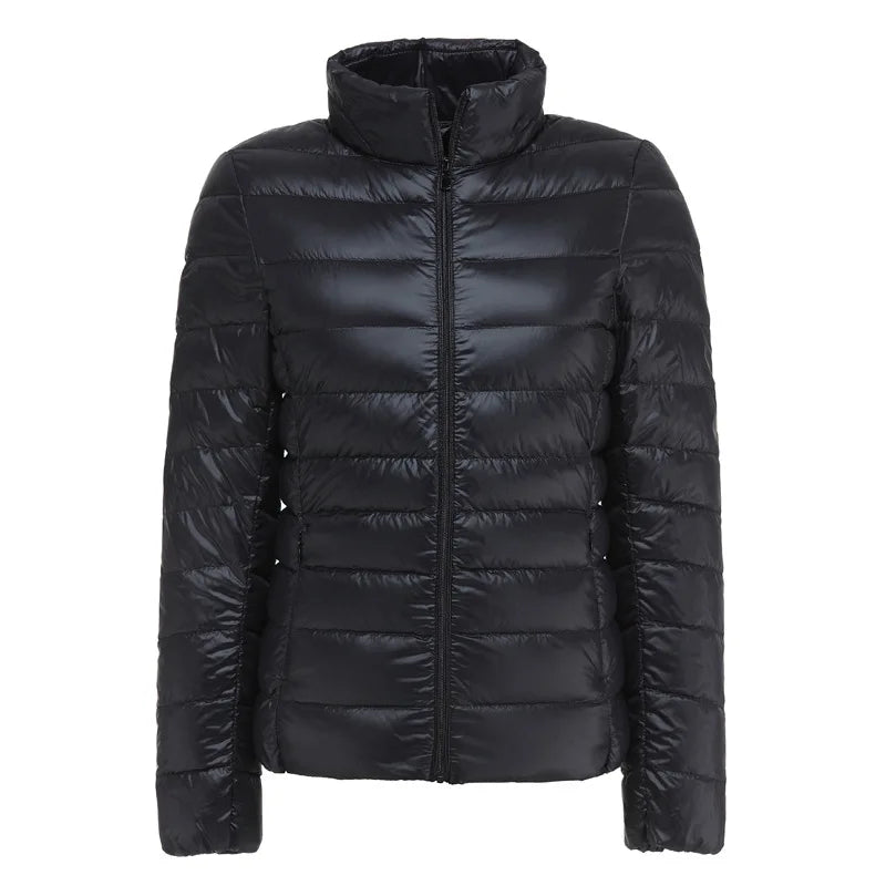 Women's Quilted Stand Collar Zip Front Jacket for Layered Outfits