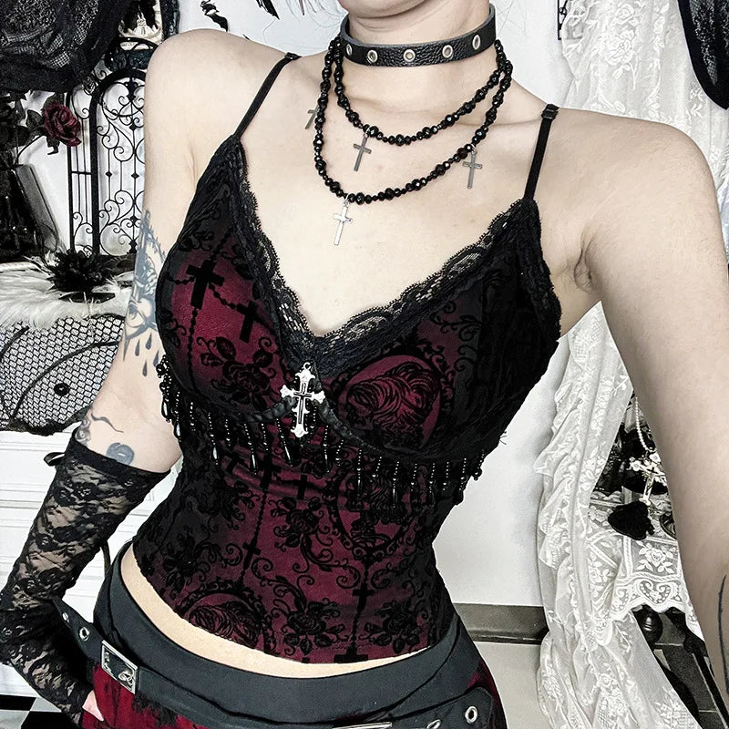 Women's Gothic Lace Polyester Blend Camisole with Decorative Trim and Multiple Styles