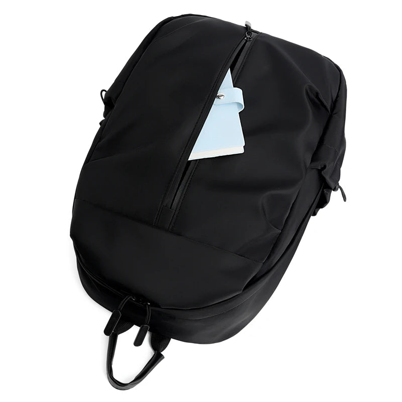 Plain Laptop Backpack with Front Pockets and Side Buckle Strap Details