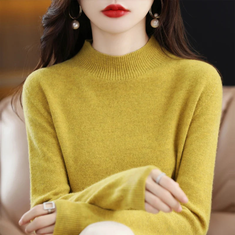 Women's Plain Mock Neck Long Sleeve Sweater Casual Knit Layer