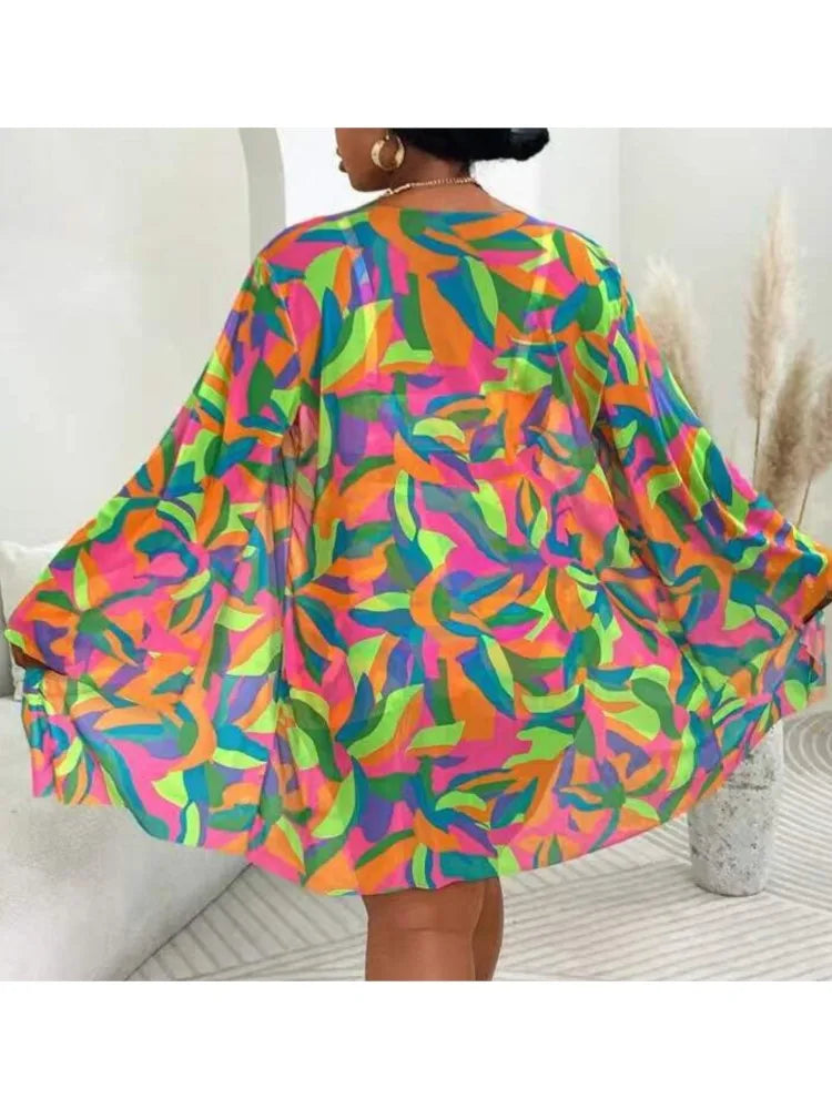 Women's Colourful Printed Bikini Shorts Set with Matching Cover Up