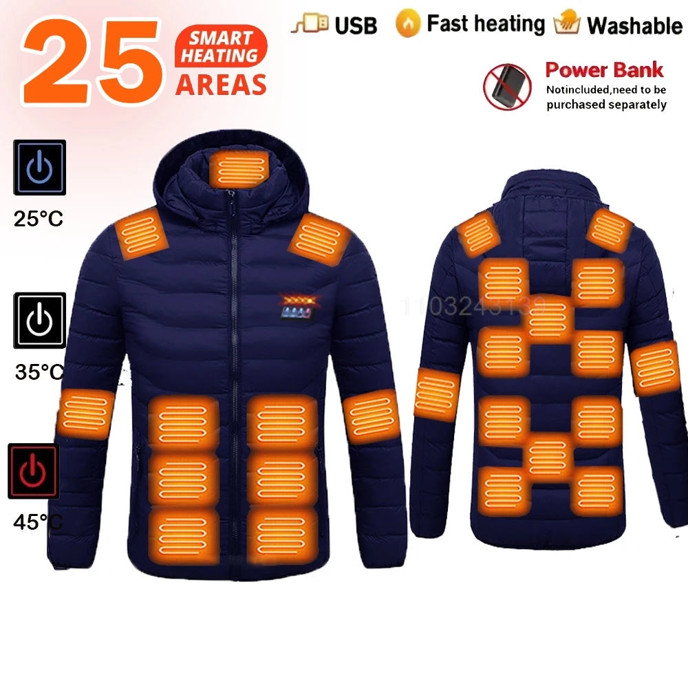 USB Heated Hooded Full Zip Long Sleeve Outdoor Jacket