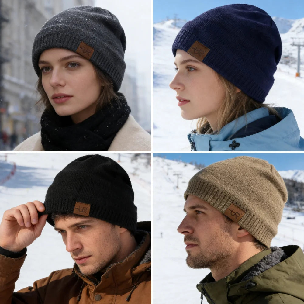 Solid Knit Beanie with Small Patch and Folded Edge