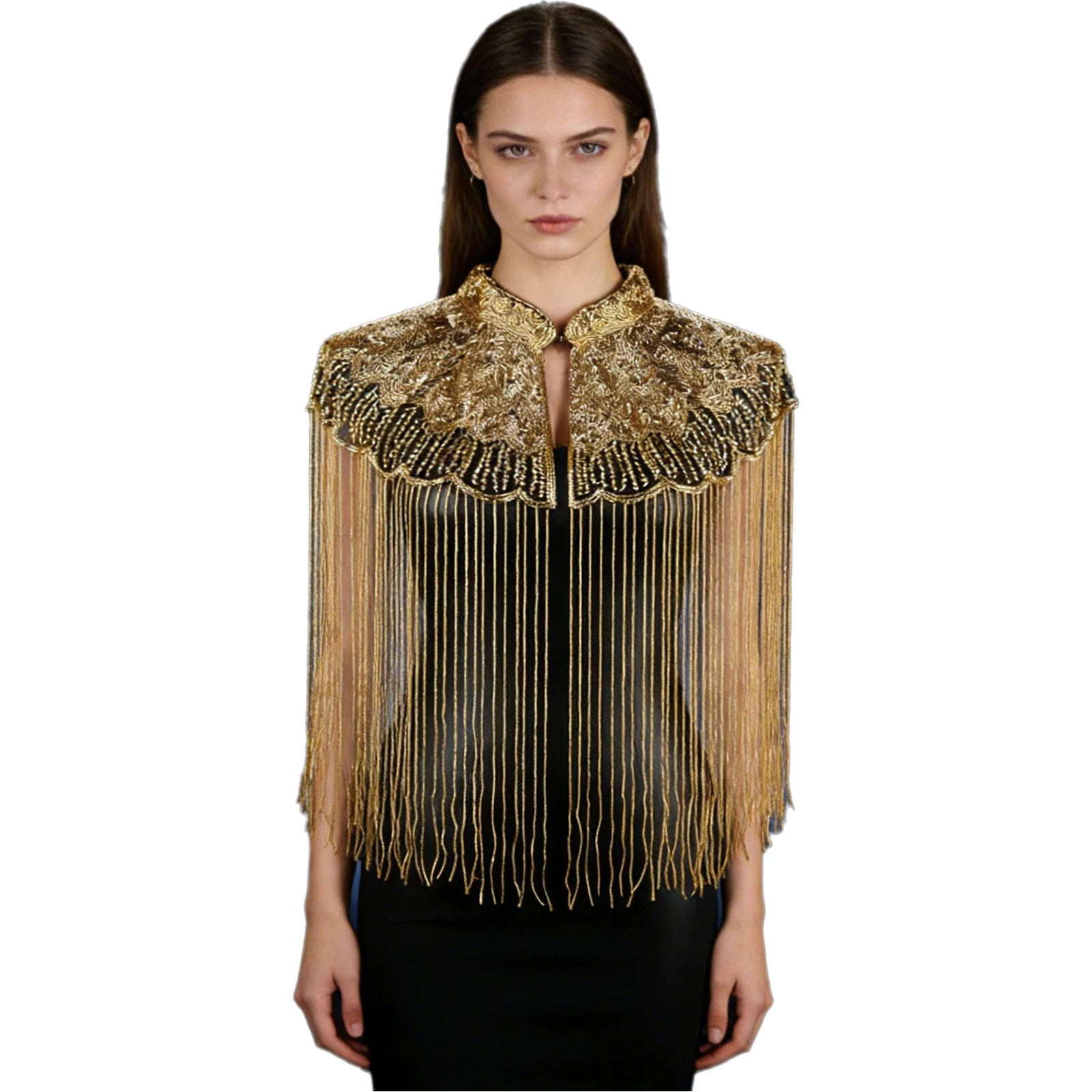 Beaded Long Fringe Cape for Layering over Outfits