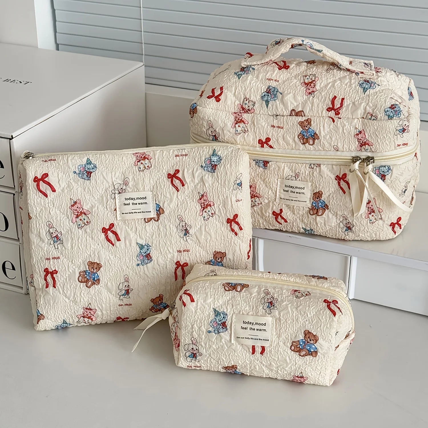 Printed Quilted Toiletry Bag with Zippered Size Options