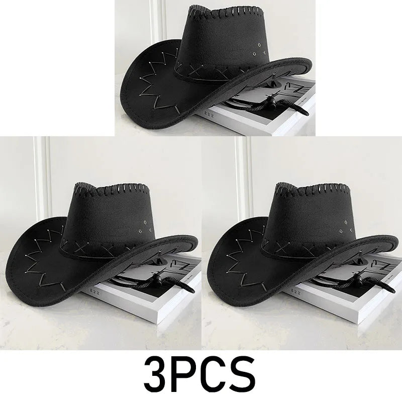 Wide Brim Cowboy Hat with Decorative Edge Stitching