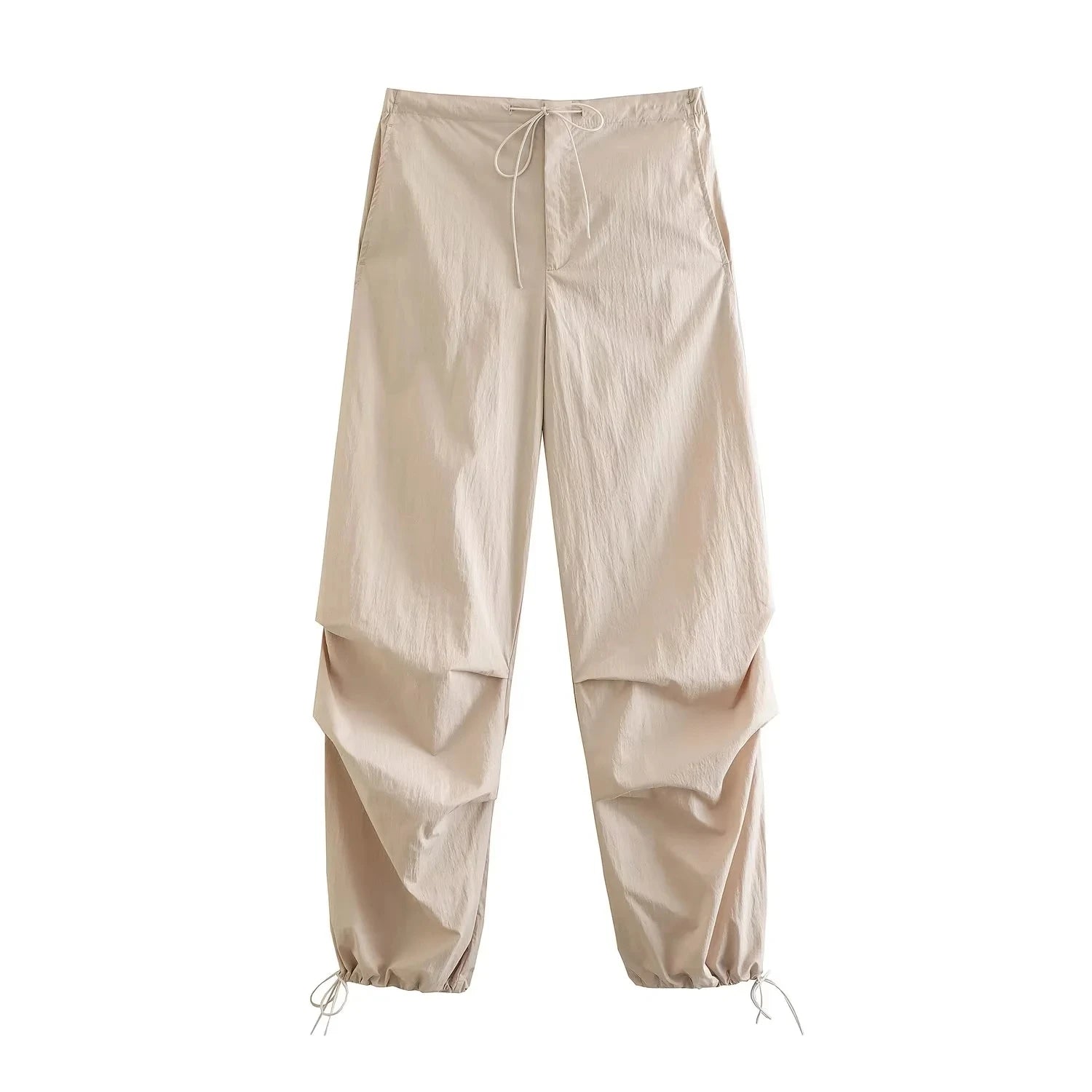 Women's Parachute Cargo Pants with Drawstring Waist and Adjustable Cuffs