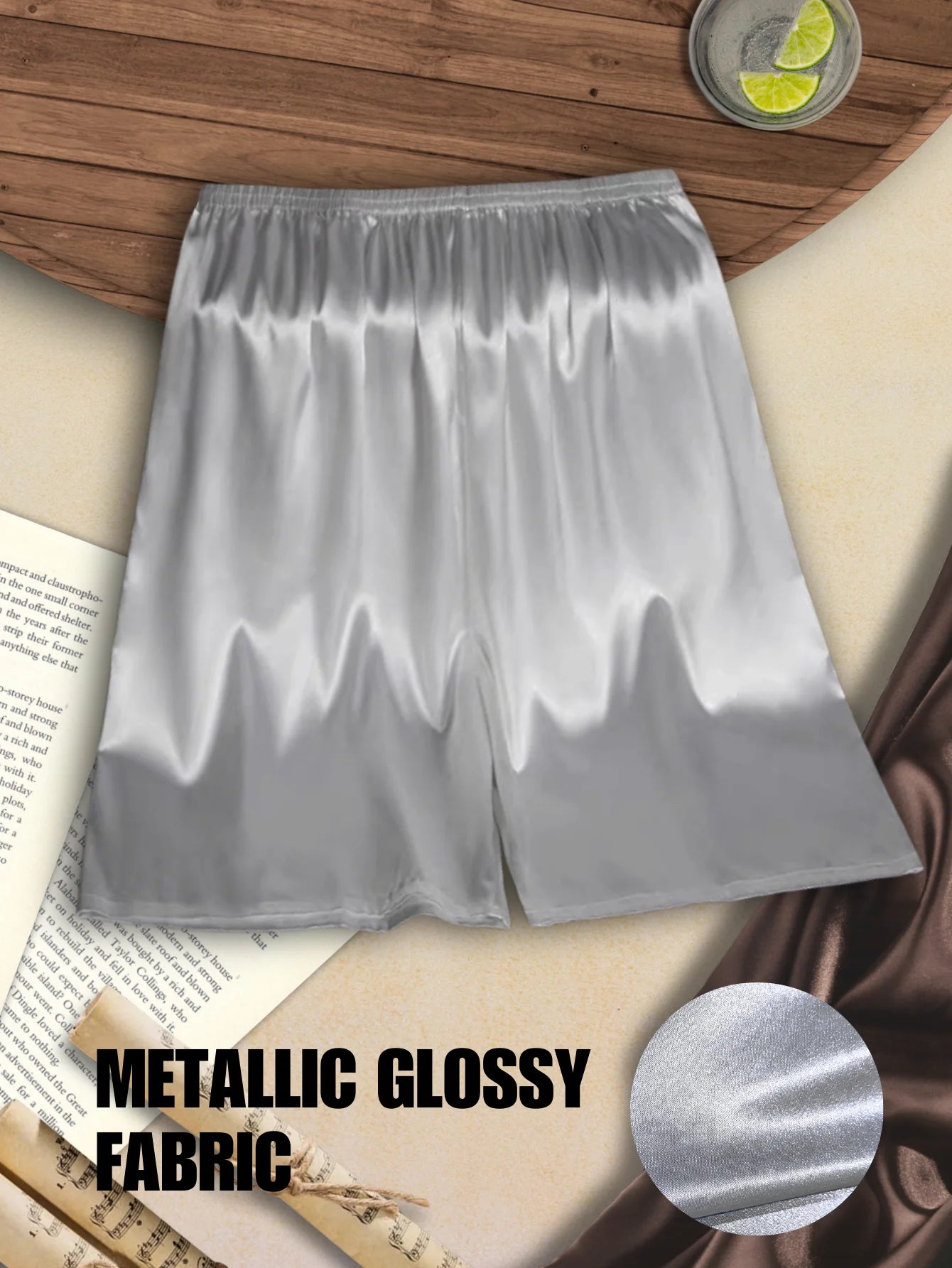 Men's Glossy Solid Elastic Waist Short Lounge Sleep Shorts