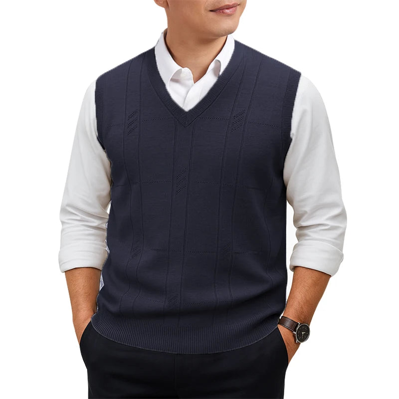 Men's V Neck Rib Panel Knit Vest