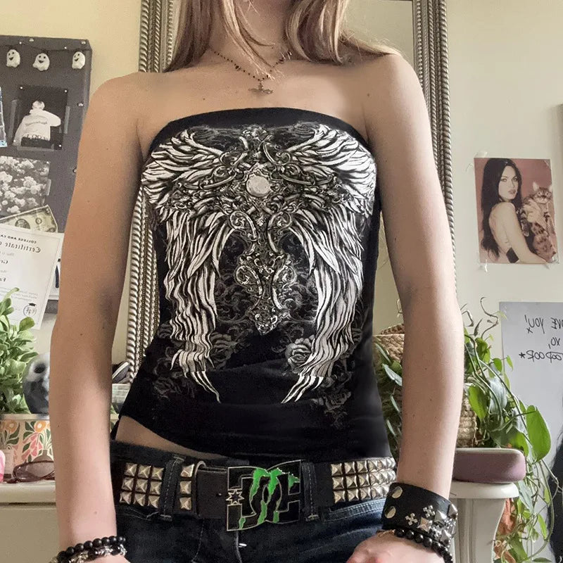 Women's Wing Graphic Polyester Blend Tube Top with Strapless Fitted Shape
