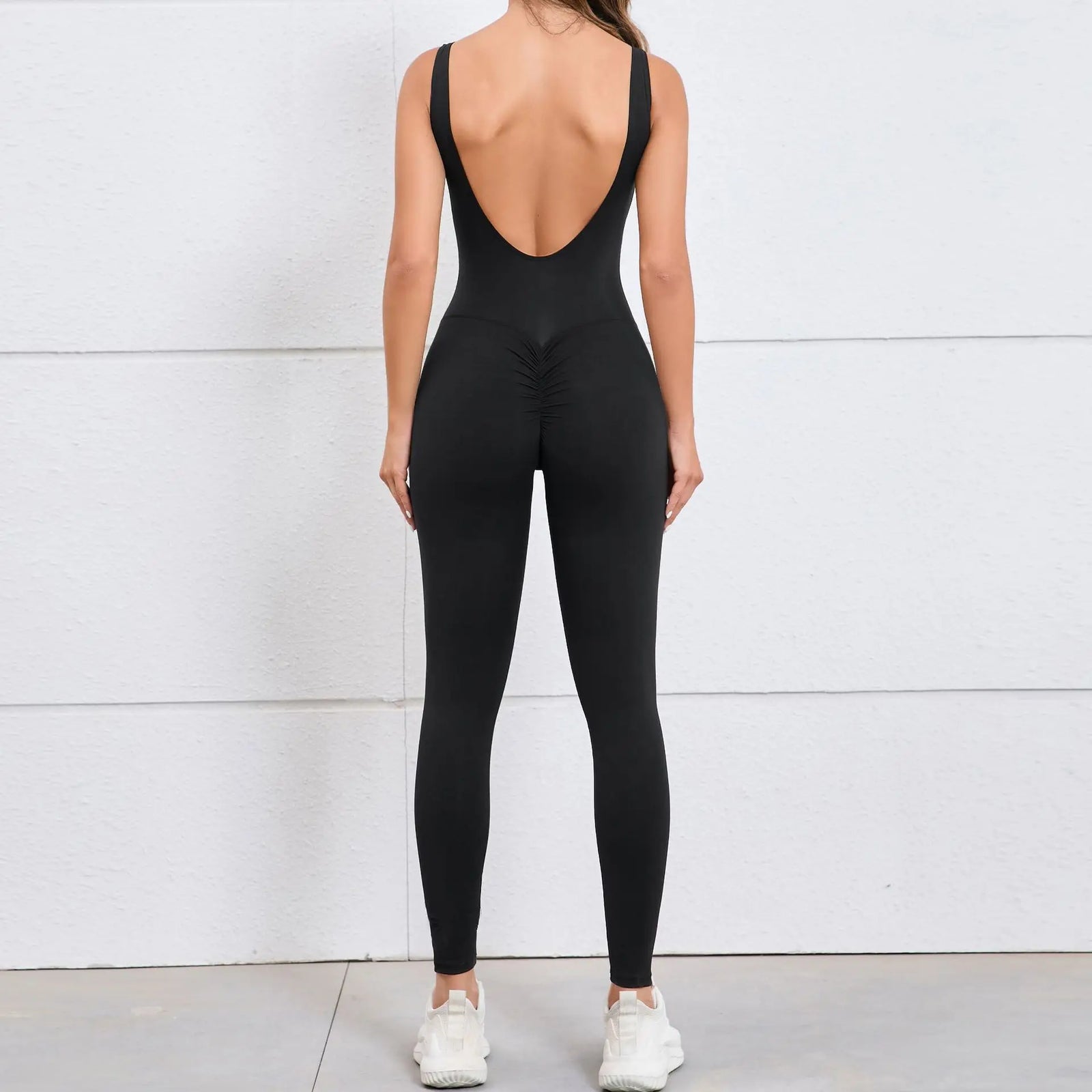 Women's Wide Strap Nylon Blend Workout Jumpsuit with Low Scoop Back