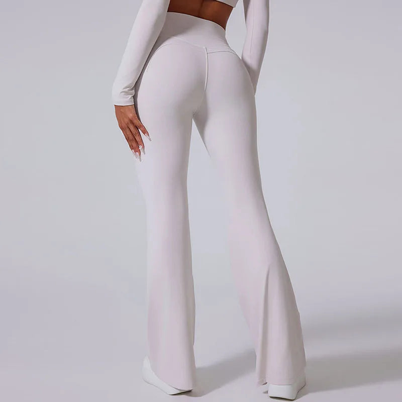 Women's Long-Sleeve Crop Top and Flared Pants Workout Set