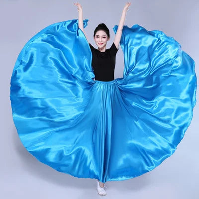 Women's Long Satin-Look Swing Dance Skirt with Length and Style Options