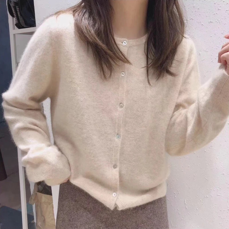 Women's Crew Neck Button Front Cardigan Casual Knit Layer