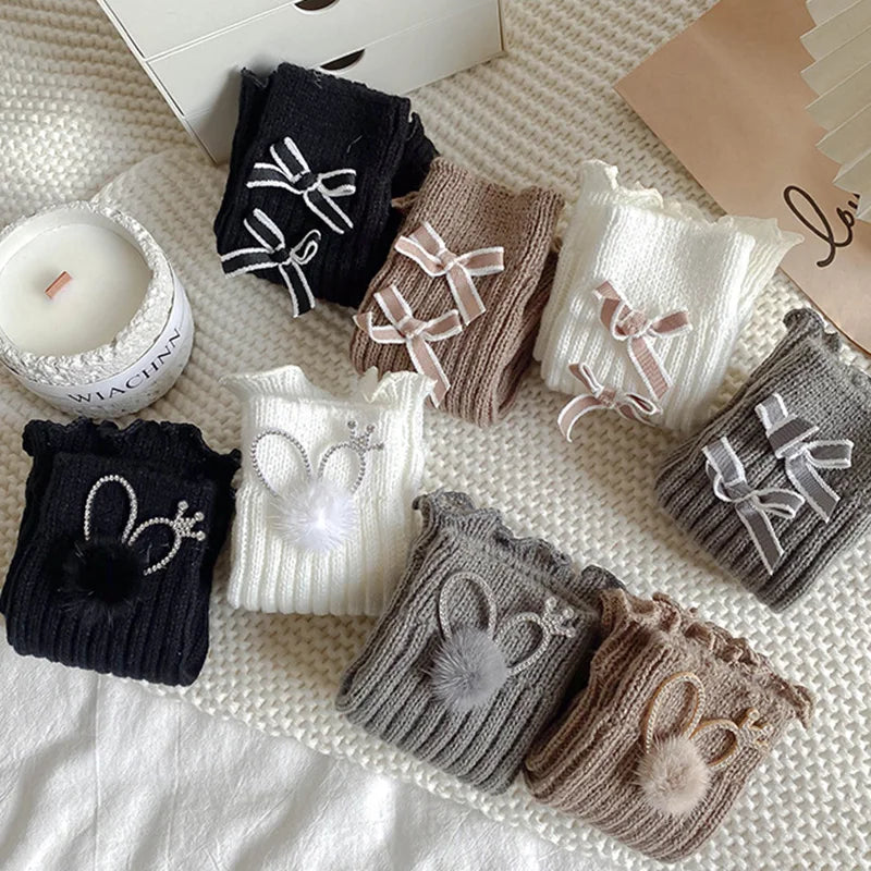 Children's Knit Leg Warmers with Decorative Bow Details