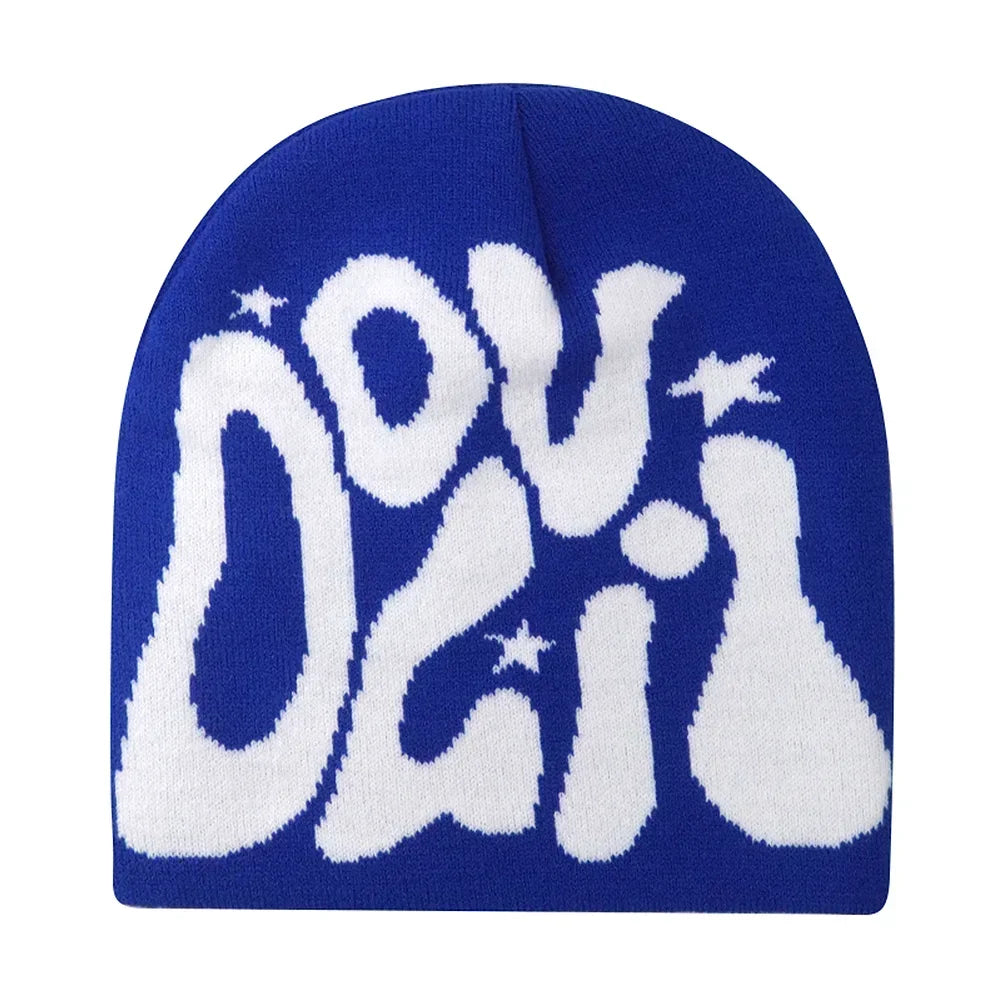Graphic Knit Beanie with Letter and Pattern Style Options